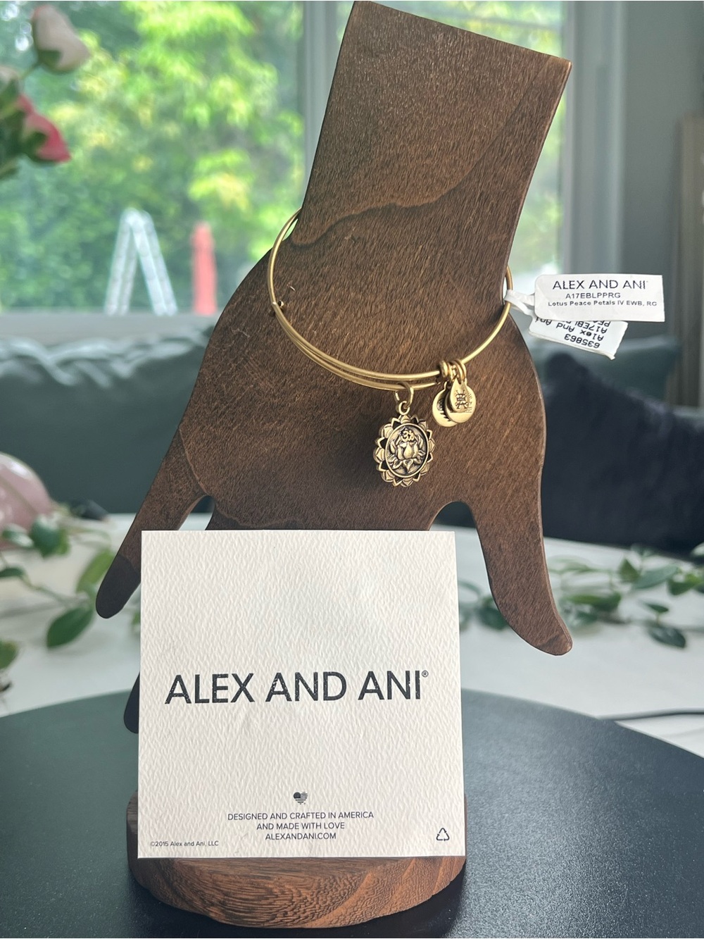 Alex and Ani Gold Lotus Sunburst Charm Adjustable Bangle